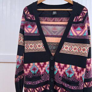 Nollie PacSun Aztec Tribal Print Button Up Cardigan Sweater Women's M Colorful